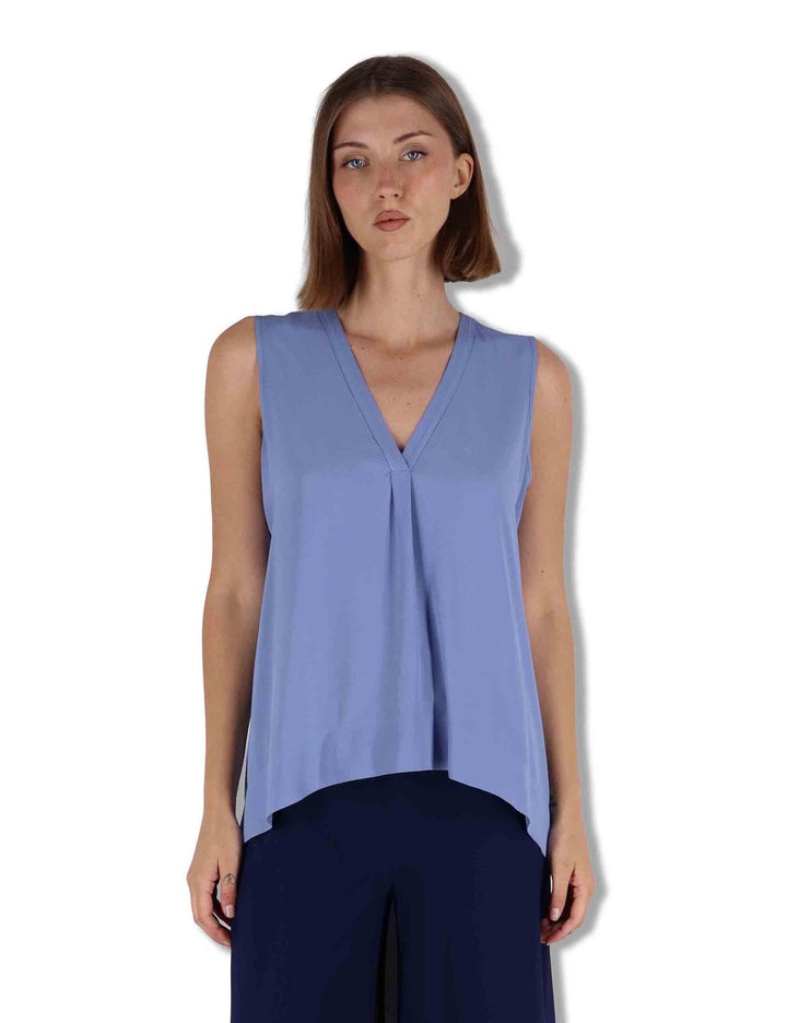Top donna Fluid Crepe in seta azzurra senza maniche maniche scollo a V JP554050672 81001 Maliparmi 