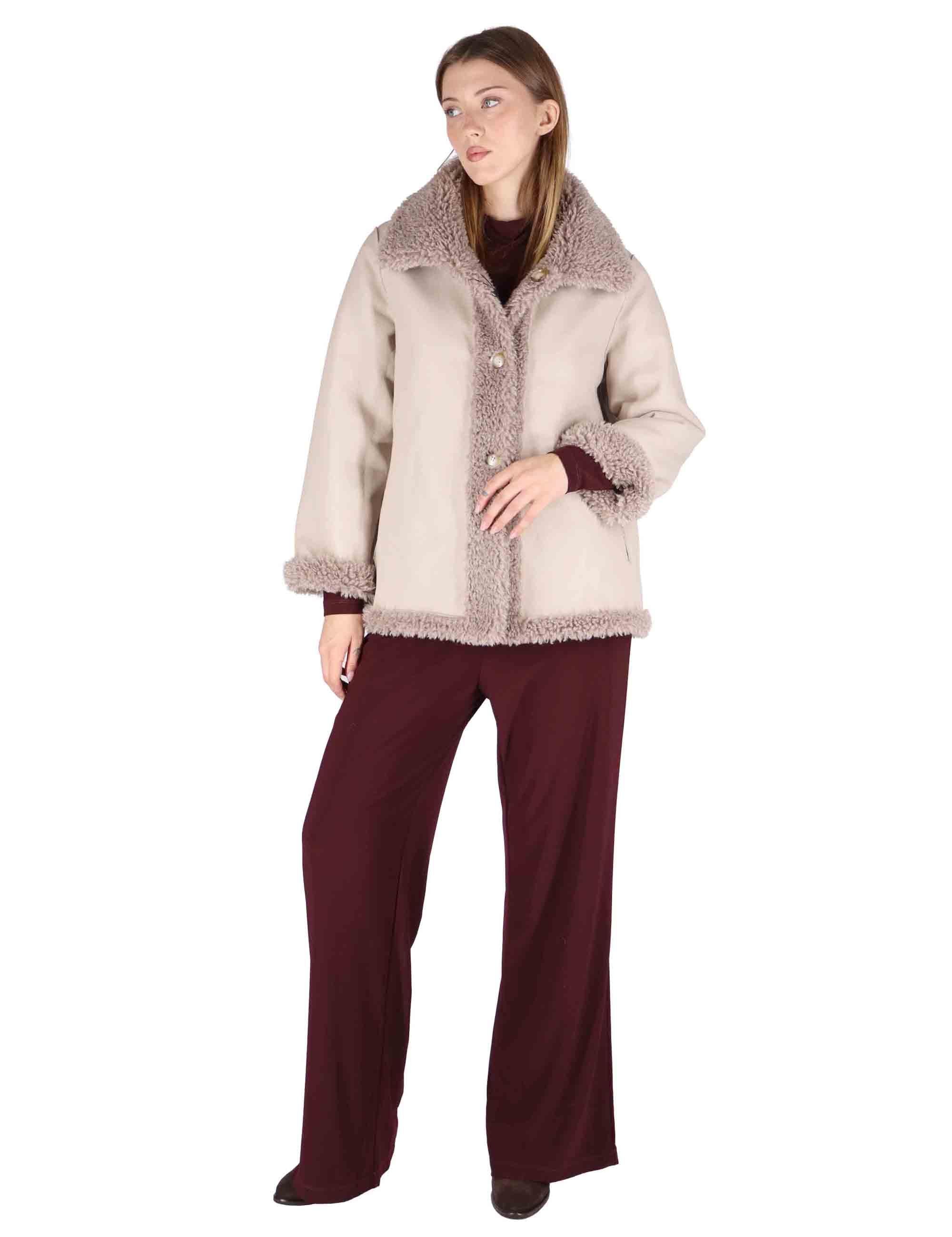 Giacconi donna reverse in eco fur effetto teddy con collo e bottoni SP25247 LIGHT GRAY Spatarella 