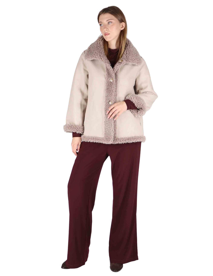 Giacconi donna reverse in eco fur effetto teddy con collo e bottoni SP25247 LIGHT GRAY Spatarella 