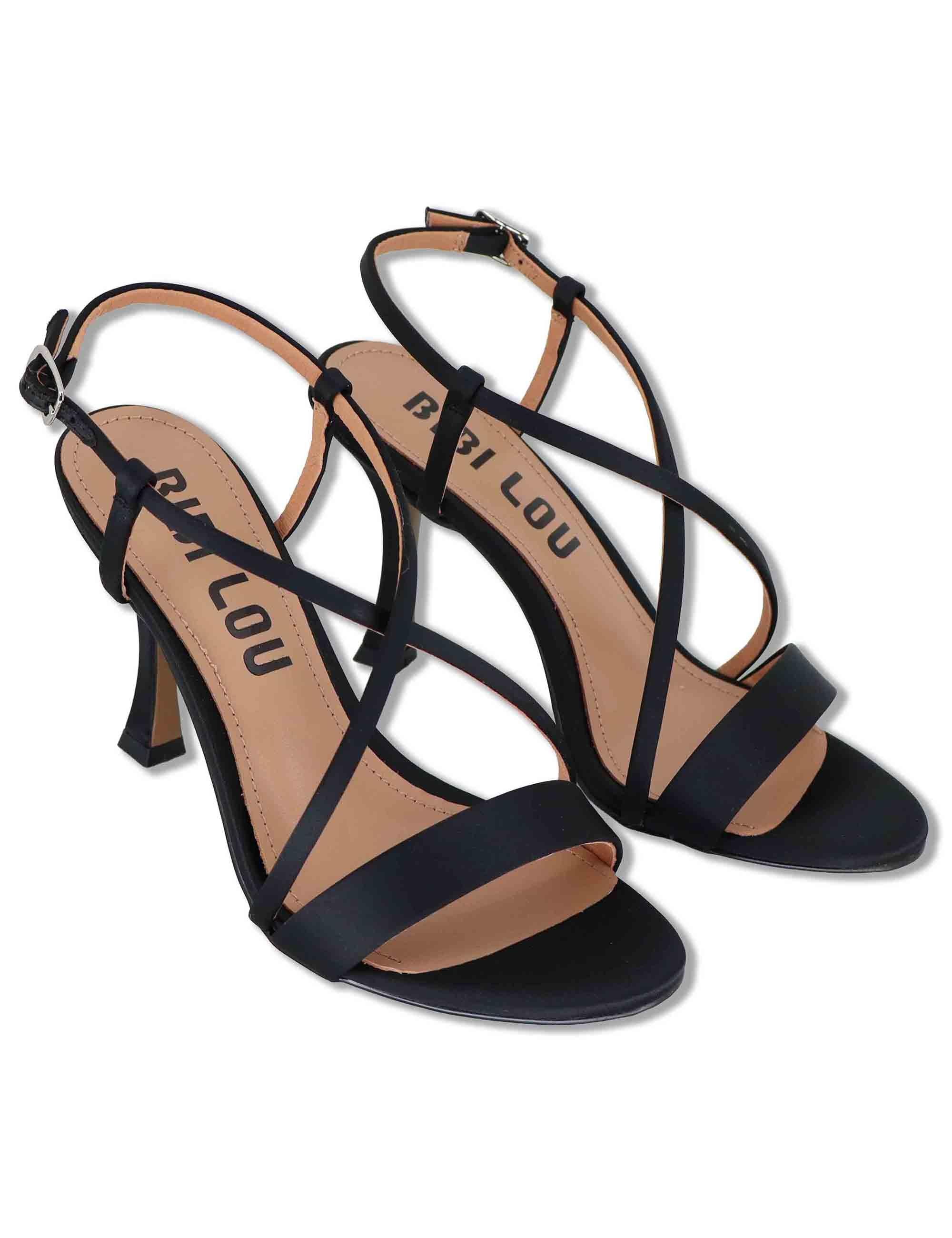 Sandali donna slingback in satin nero con tacco alto Zafiro 515Z75VK 03-NEGRO Bibi Lou 