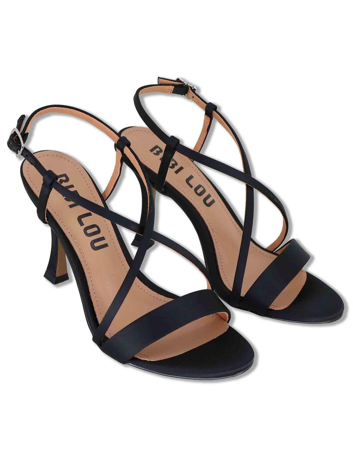 Sandali donna slingback in satin nero con tacco alto Zafiro 515Z75VK 03-NEGRO Bibi Lou 