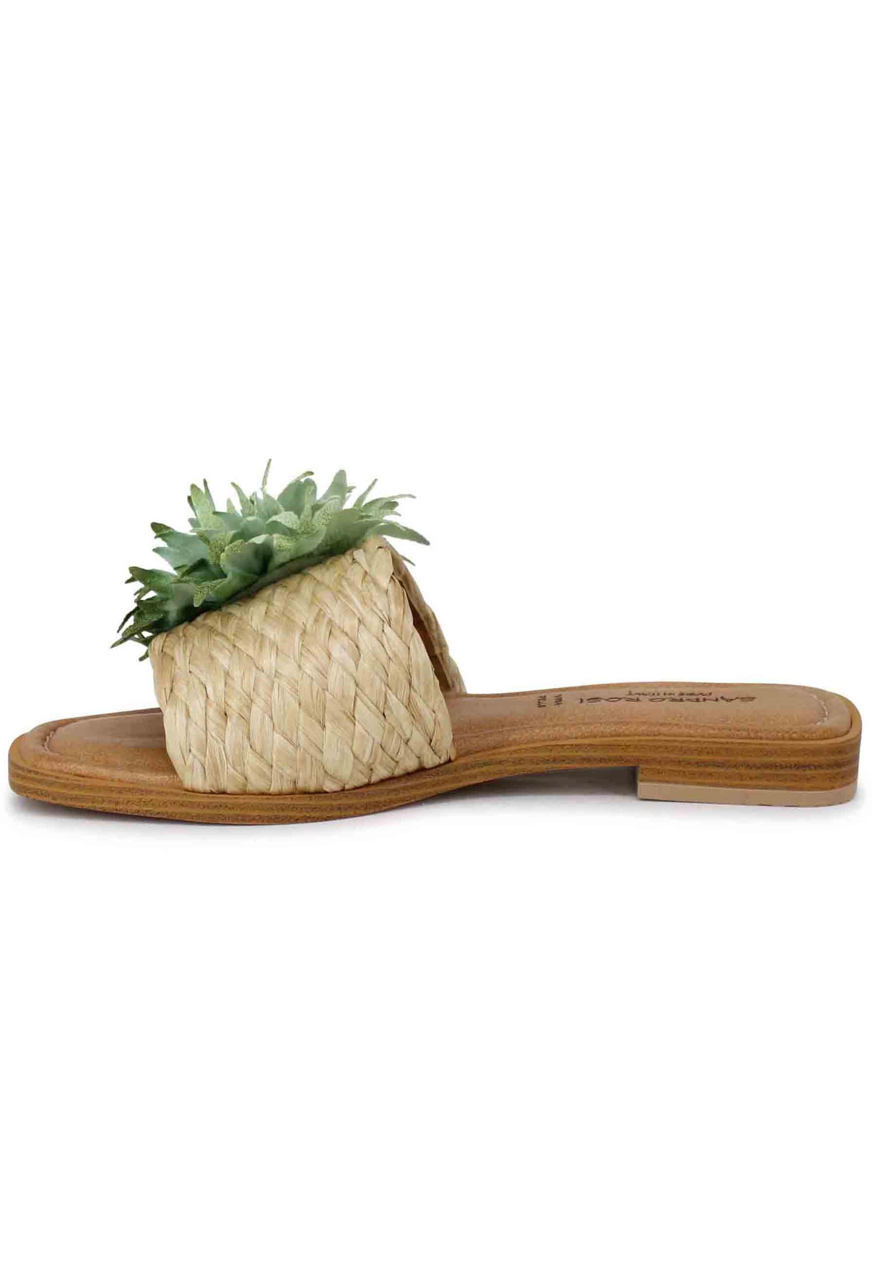 Sandali flat donna in tessuto naturale con fiore verde SR3739 005 Sandro Rosi 