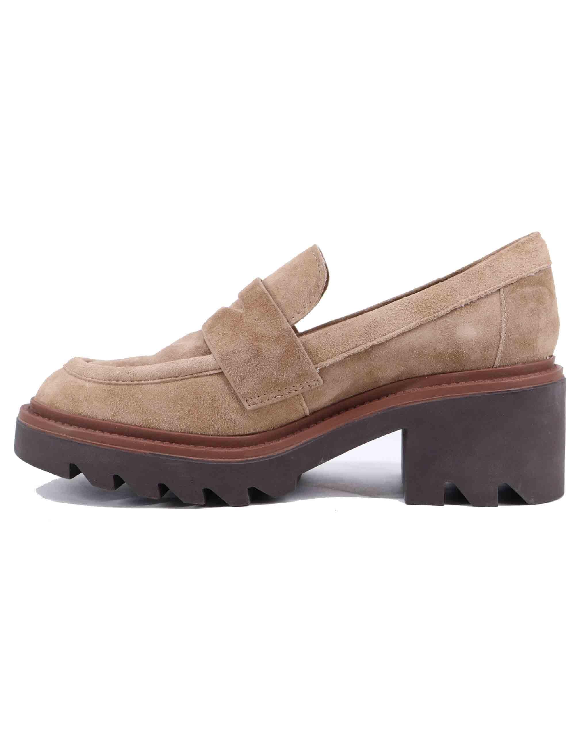 Mocassini donna in camoscio taupe con suola alta 582Z30VK 95 Bibi Lou 