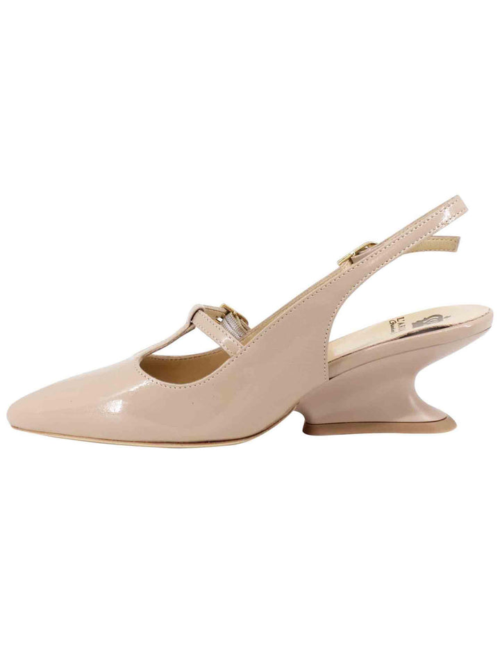 Decollete slingback donna in vernice taupe con tacco zeppa CH1720/Z 023 L'Arianna 