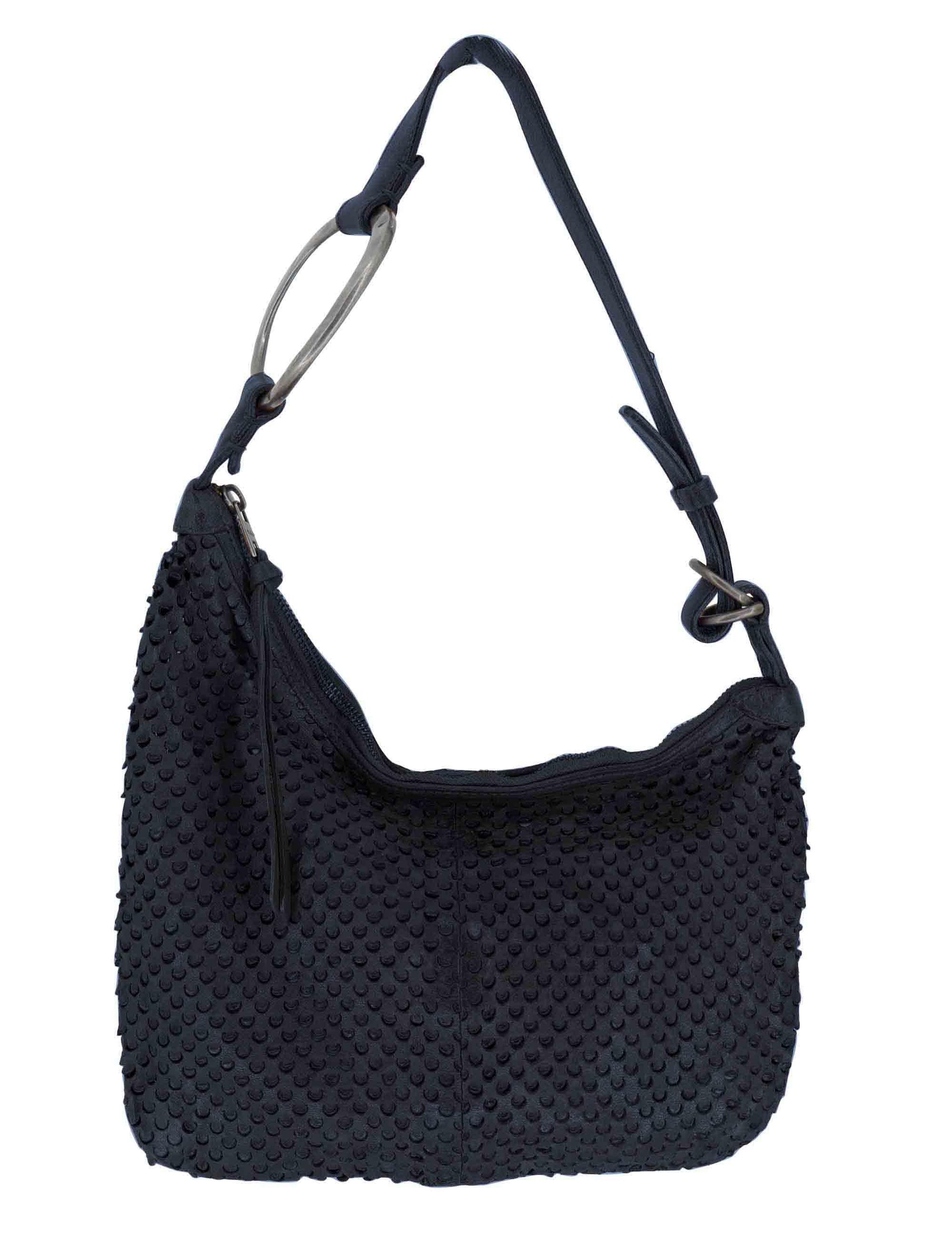 Borse donna in pelle forata nera con tracolla a spalla ed accessorio RBS1002 047 Rehard 