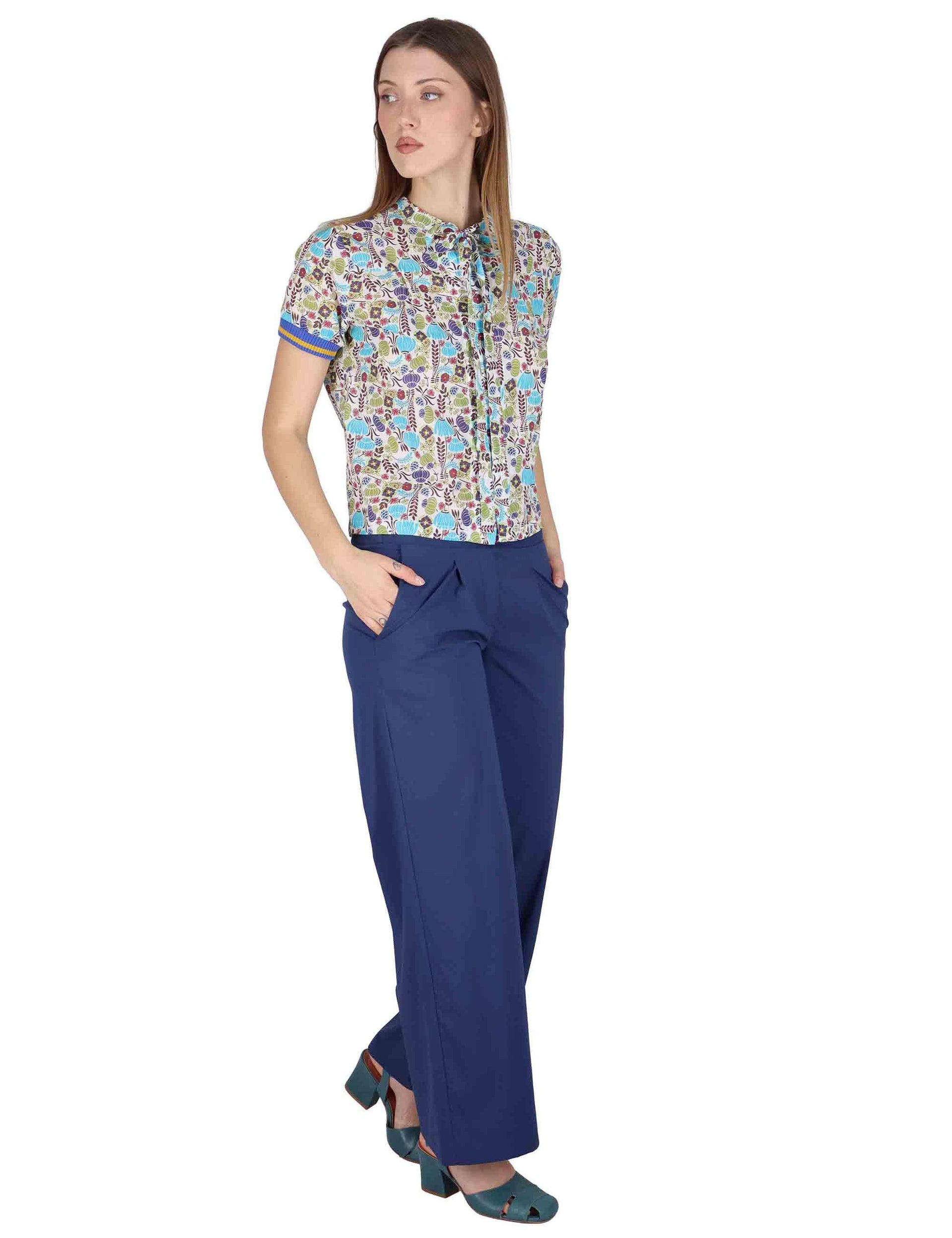 Camicie donna Ribbon Blouse in cotone blu a fantasia mezze maniche JABCM0001-F1395-1229 6005 Justmine 