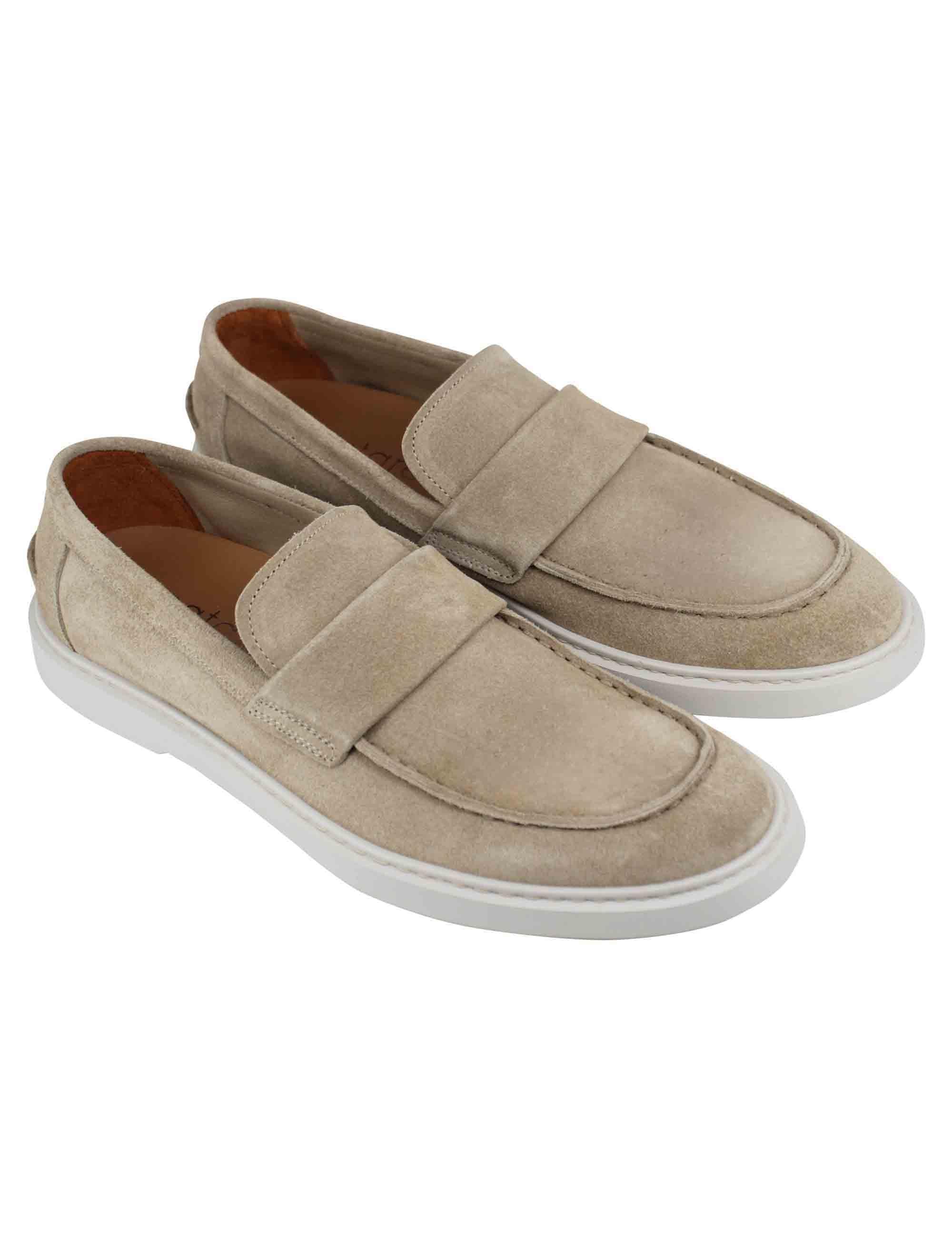 Mocassini uomo in camoscio beige con suola in gomma bianca SP2645 015 Spatarella 
