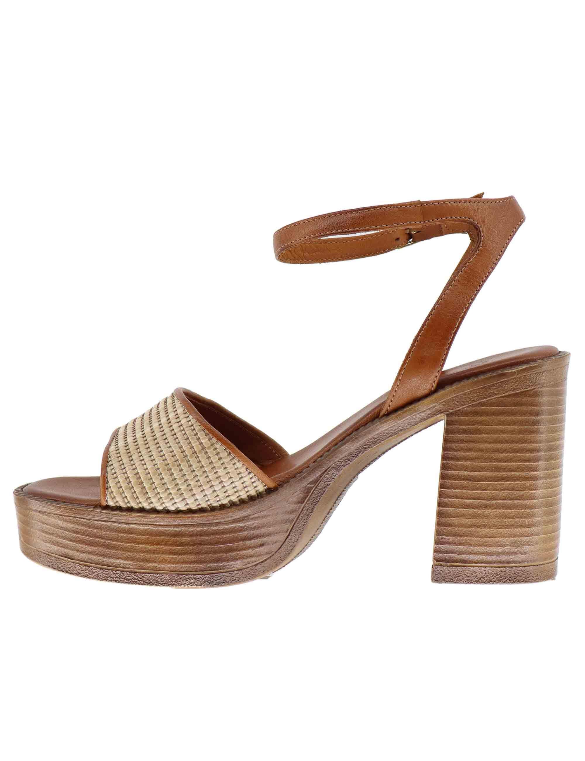 Sandali donna in pelle cuoio con tacco alto e plateau U41007755284 775 Tsakiris Mallas 