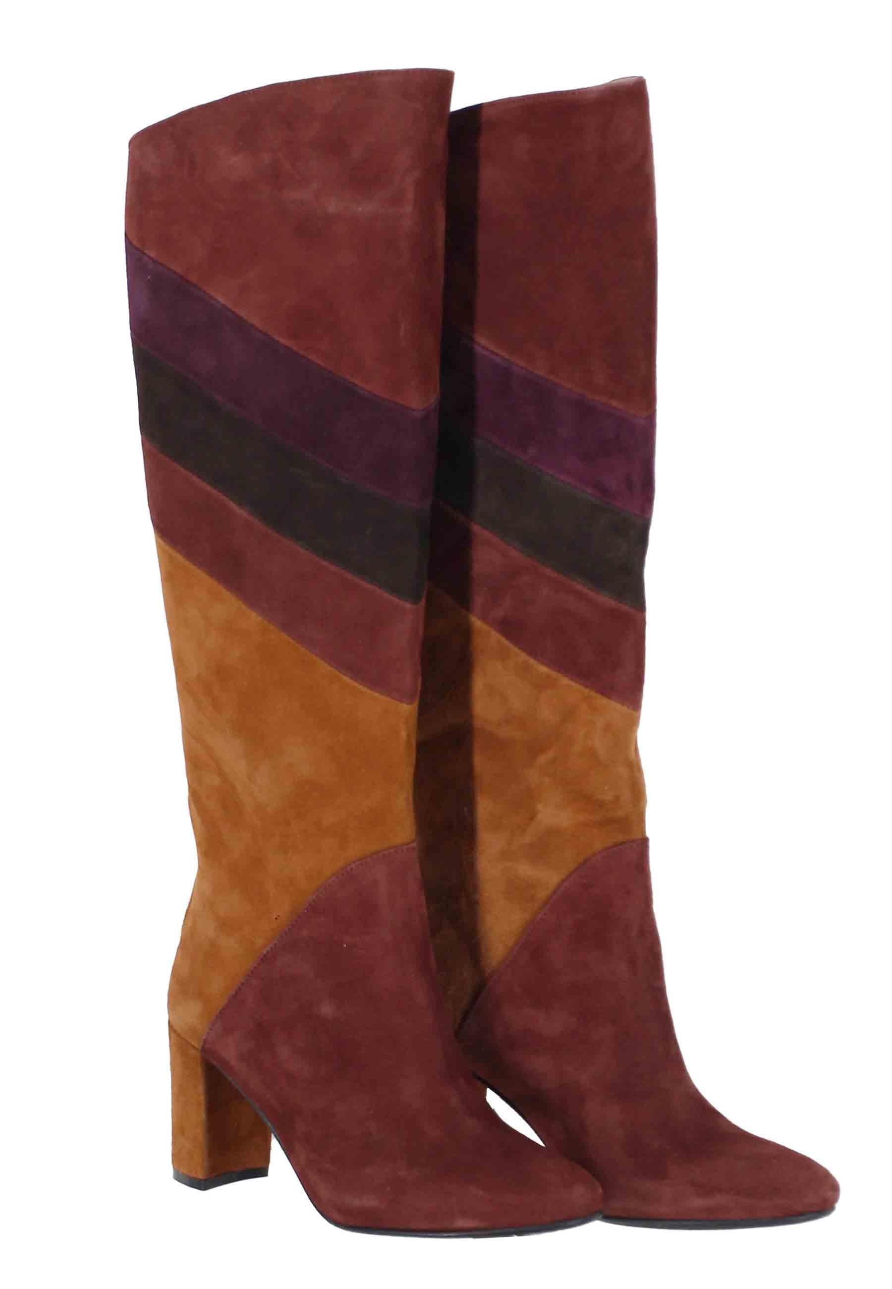 Stivali donna a tubo in camoscio marrone con punta tonda ST1690/G 5 L'Arianna 