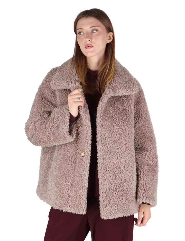Giacconi donna reverse in eco fur effetto teddy con collo e bottoni SP25247 LIGHT GRAY Spatarella 