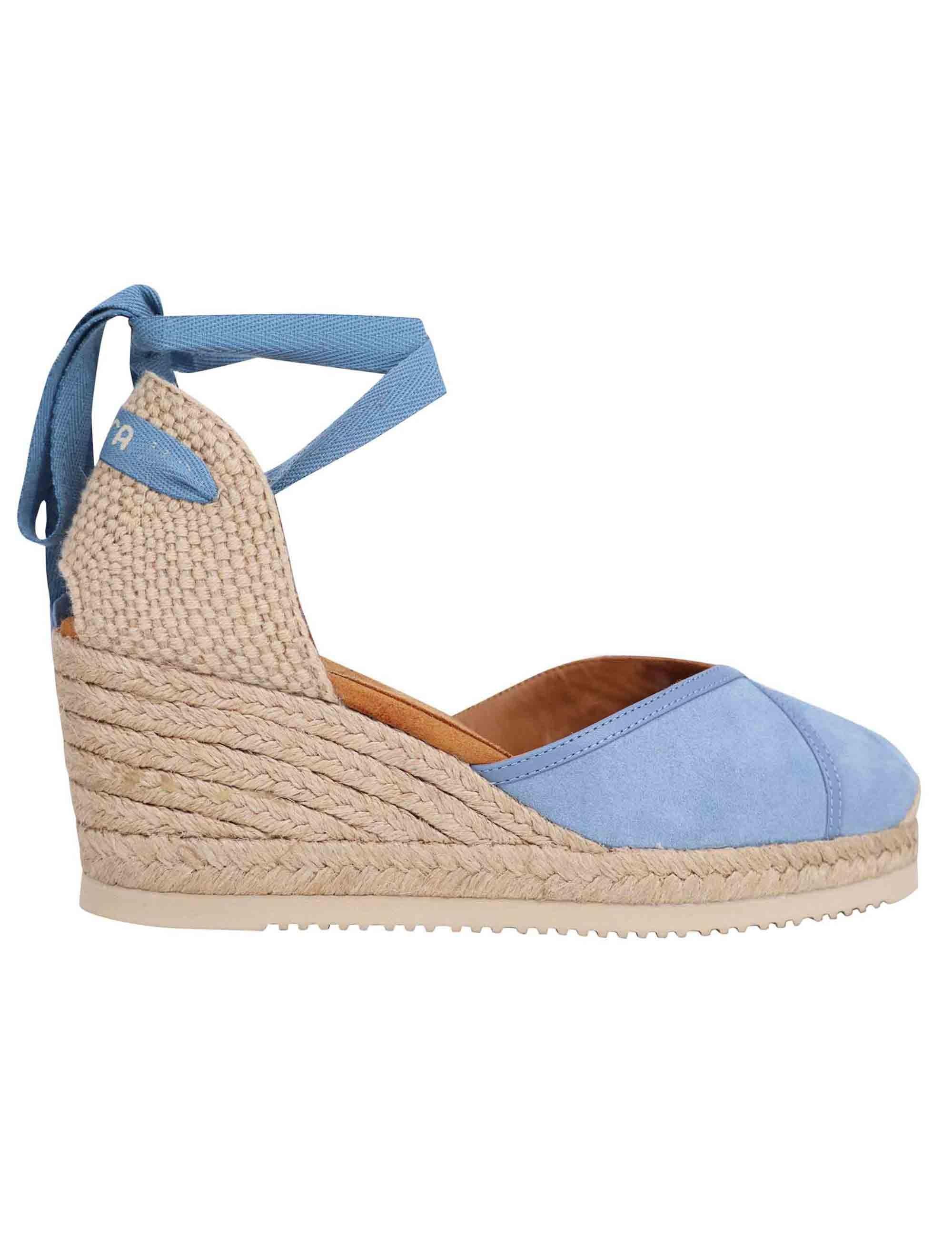 Sandali espadrillas donna in camoscio celeste con zeppa in corda CAREI KS JEANS Unisa 