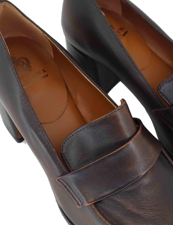 Mocassini donna in pelle vintage marrone tacco medio MO2600 014 L'Arianna 