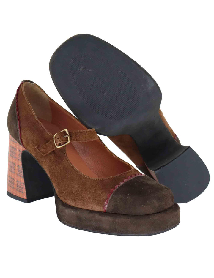 Decollete donna in camoscio marrone con cinturino e tacco alto 9619Z 014 Les Venues 