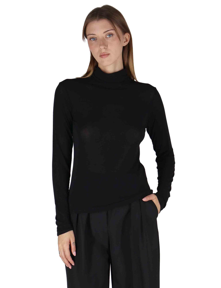 Camicie donna in jersey nero a fantasia a maniche lunghe e collo alto JABMJ0025-0502 9999 Justmine 