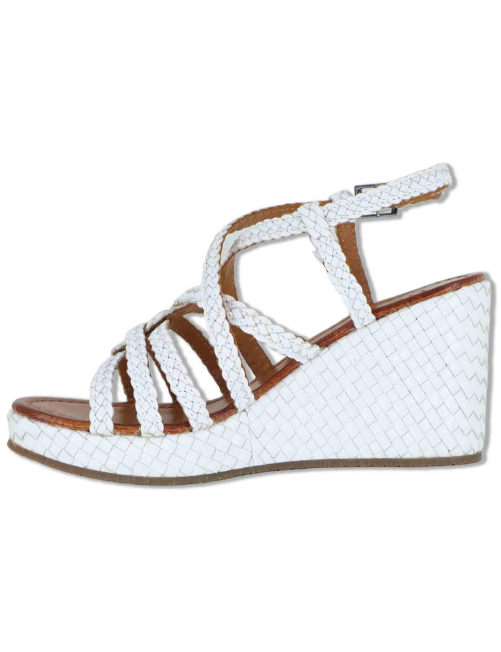 Sandali donna in pelle intrecciata bianca con zeppa alta WD319R29 500051 Vueva 