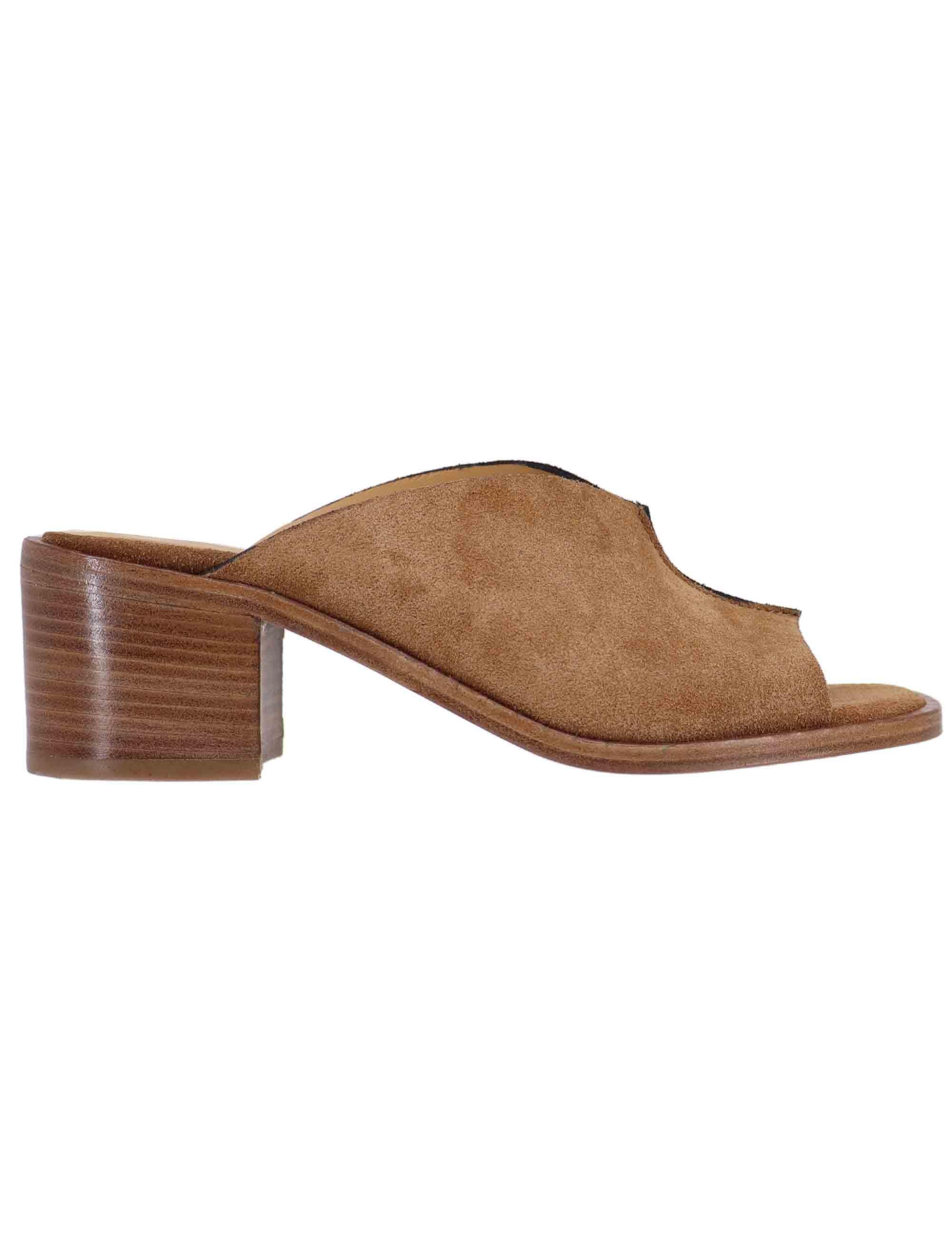 Sandali donna in camoscio cuoio con tacco in cuoio SP2063 014 Spatarella 