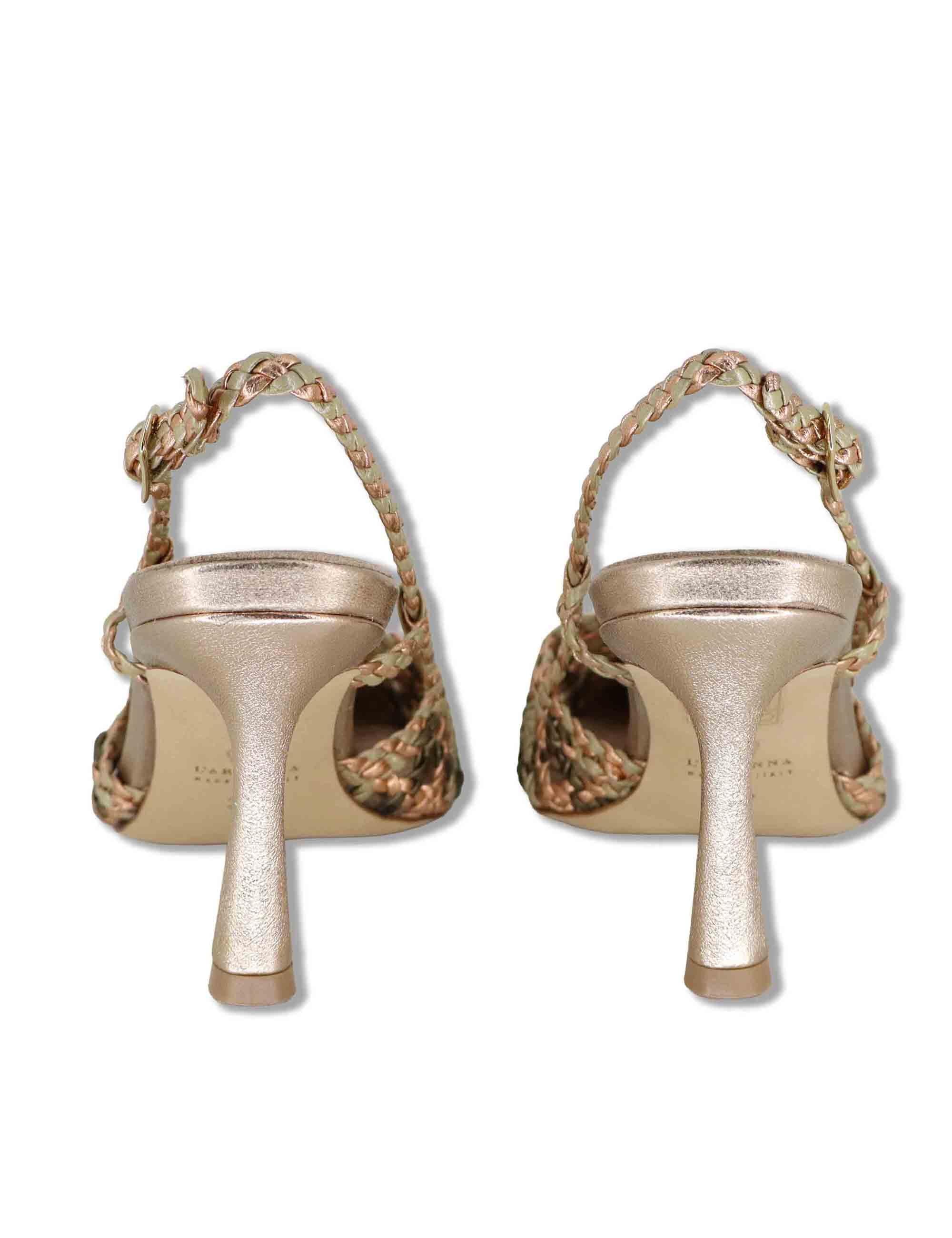 Sandali donna in pelle intrecciata oro con punta chiusa e tacco alto CH1767/RT CV400 L'Arianna 
