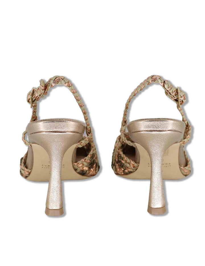 Sandali donna in pelle intrecciata oro con punta chiusa e tacco alto CH1767/RT CV400 L'Arianna 