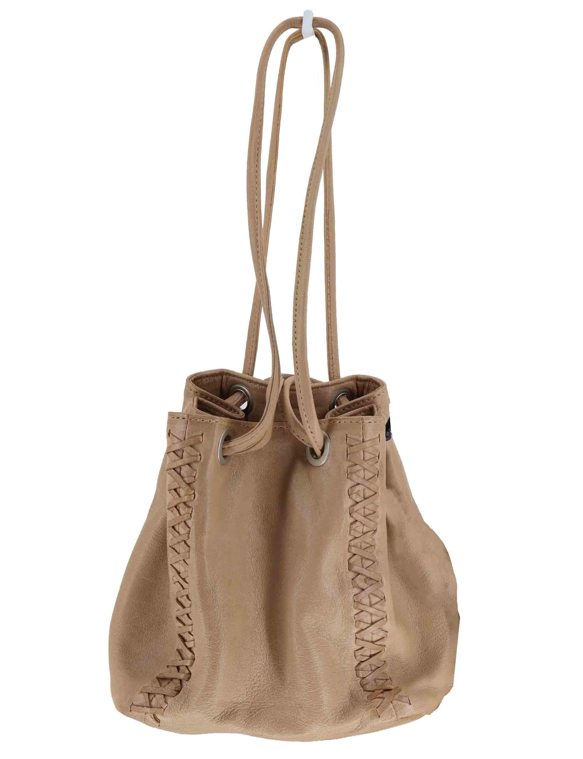 Borse donna a secchiello in pelle naturale con inserti e chiusura coulisse RBS1300 53 Rehard 