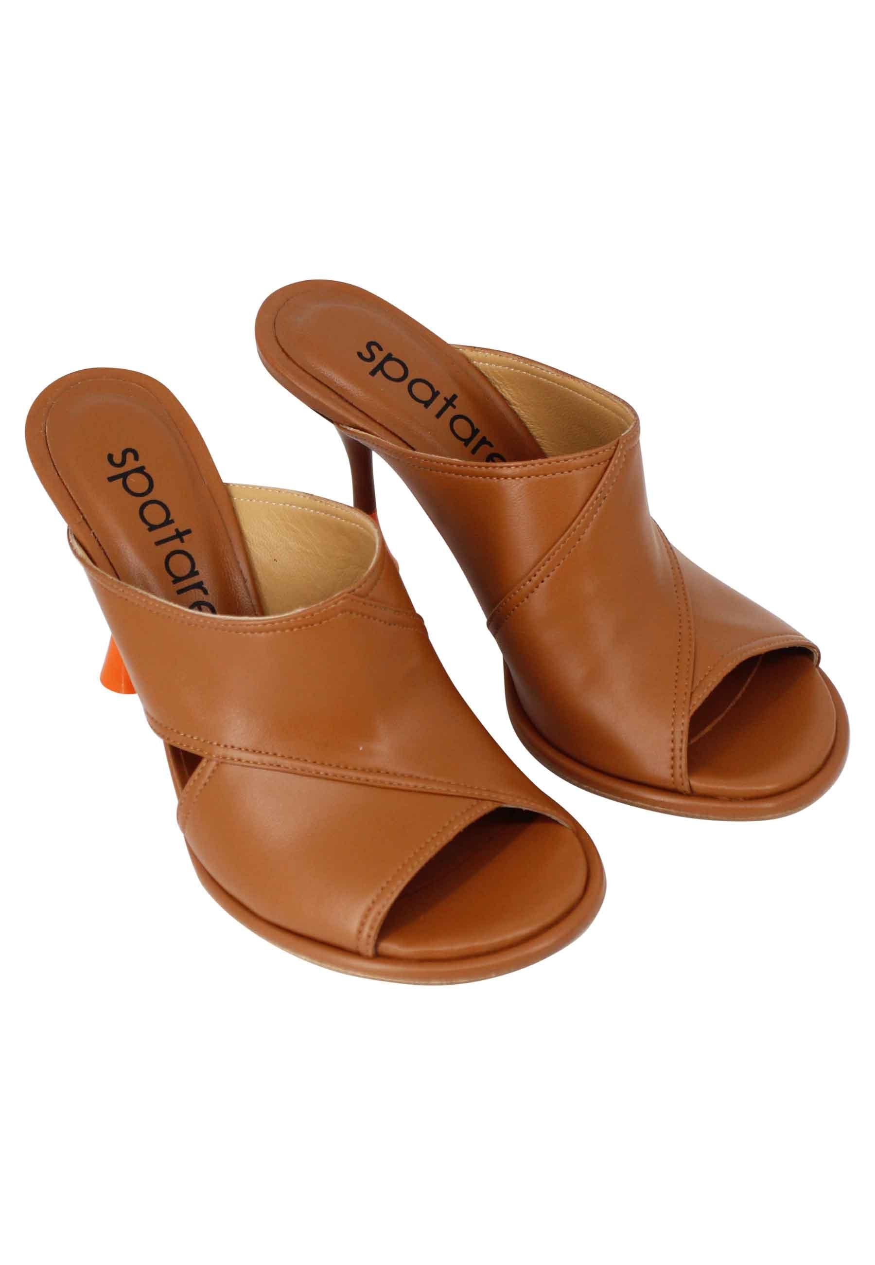 Sandali donna in pelle cuoio con tacco alto e punta tonda SP659 014 Spatarella 