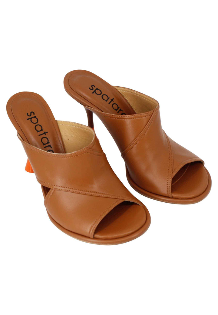 Sandali donna in pelle cuoio con tacco alto e punta tonda SP659 014 Spatarella 