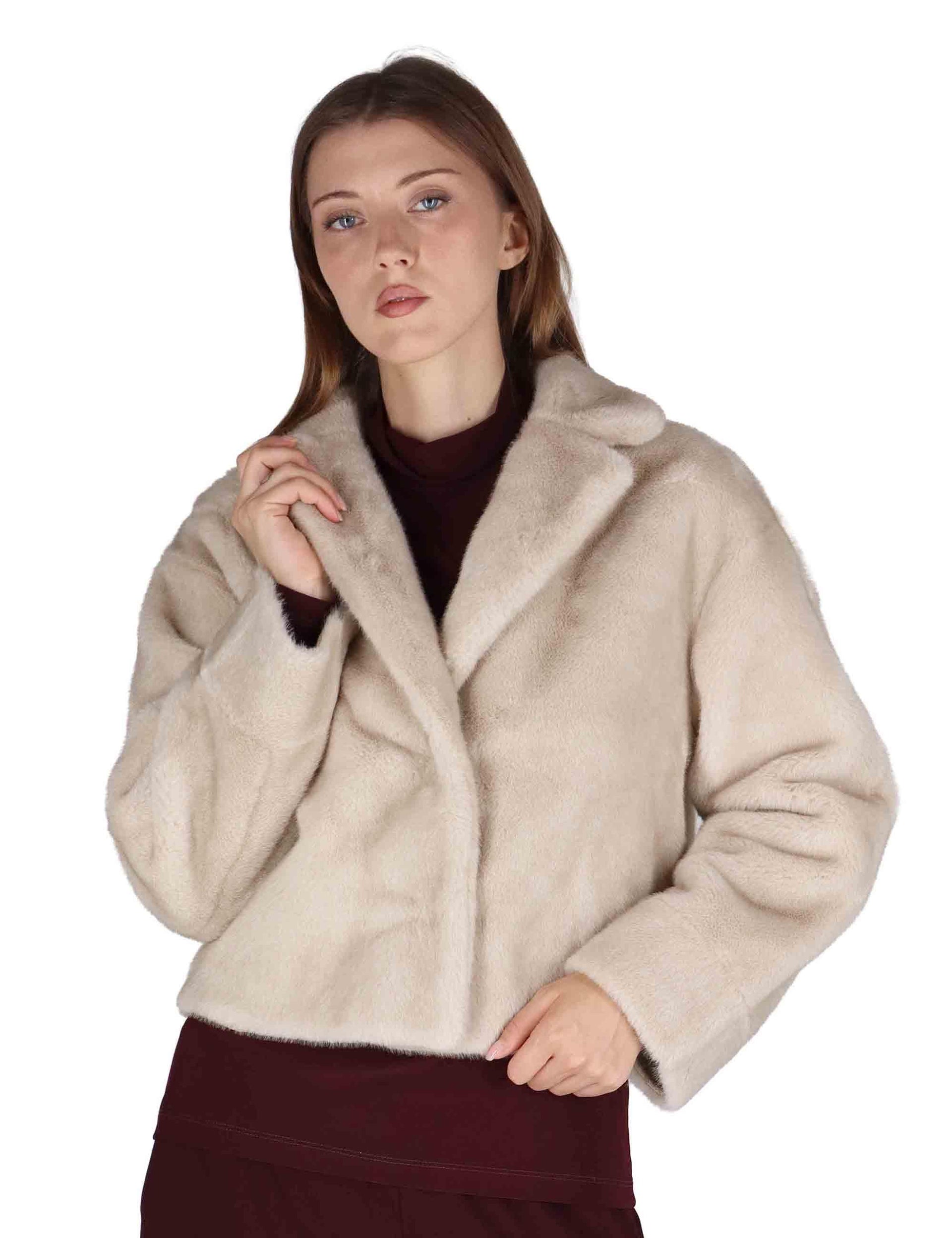 Giacche donna reversibili in eco fur off white con petto a bavero SP25214 WHITE Spatarella 