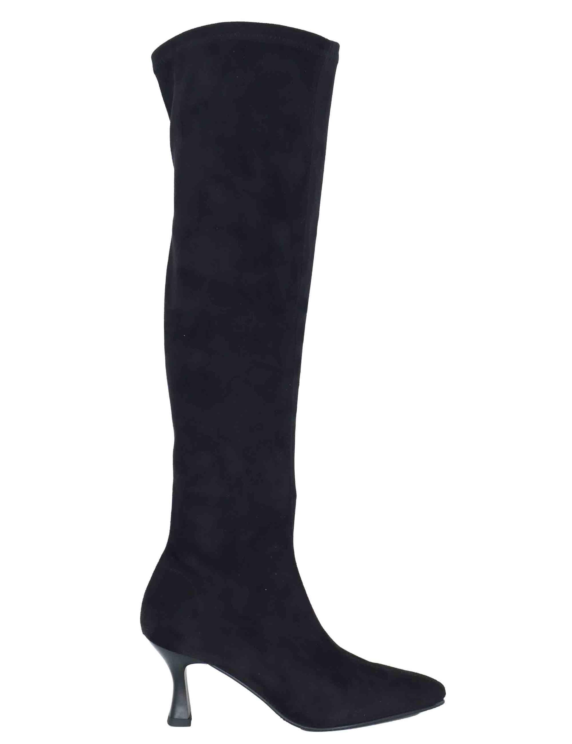 Stivali donna in tessuto elasticizzato nero con tacco alto e punta a punta 78043-AE 05 Miss Elastic 