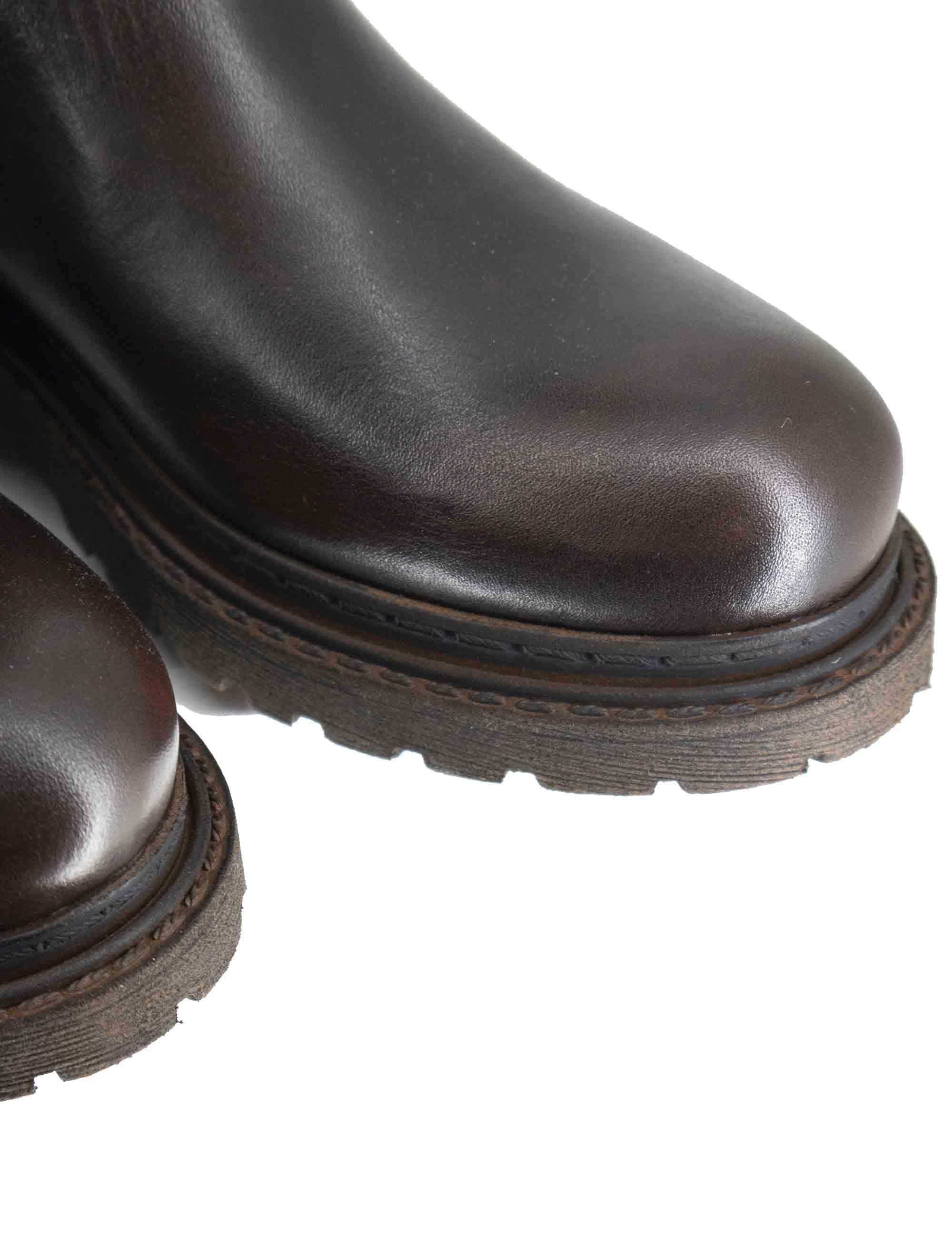 Stivali donna in pelle marrone con cinturone e suola in gomma SPMA644 014 Spatarella 