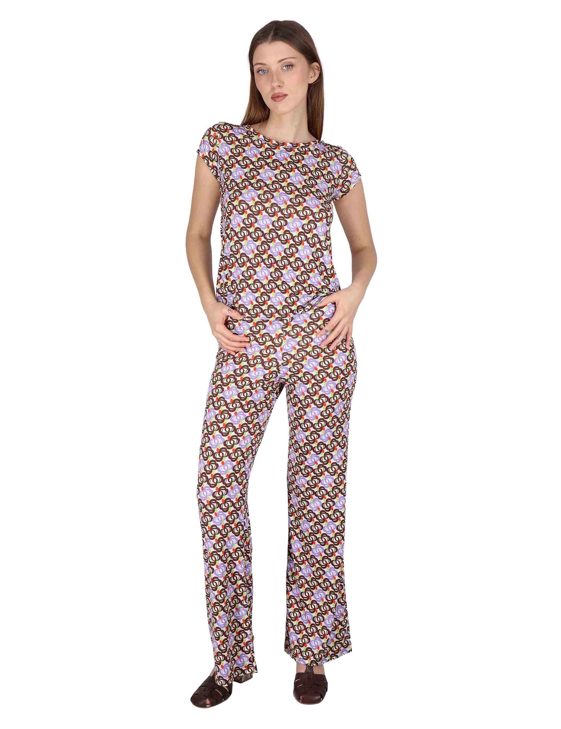 Pantaloni donna Fluid Pants in Jersey a fantasia off white con elastico in vita JFAPN0001-E2747-1246 85 Justmine 