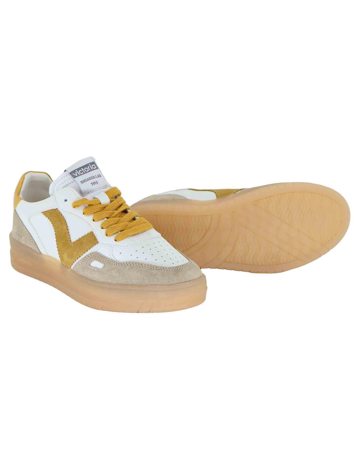 Victoria Sneakers donna in pelle bianca con logo in camoscio 1257125 Mostaza Victoria 