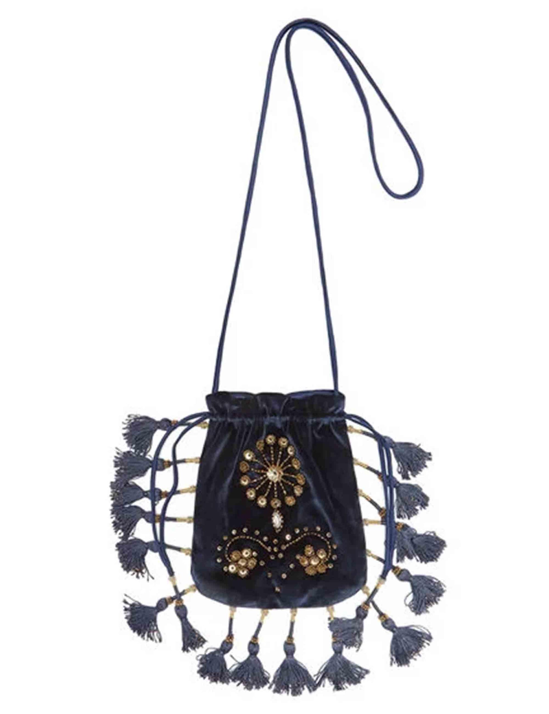 Mini bag donna The Precious Velvet in velluto blu con ricami e perline OP009561039 80043 Maliparmi 