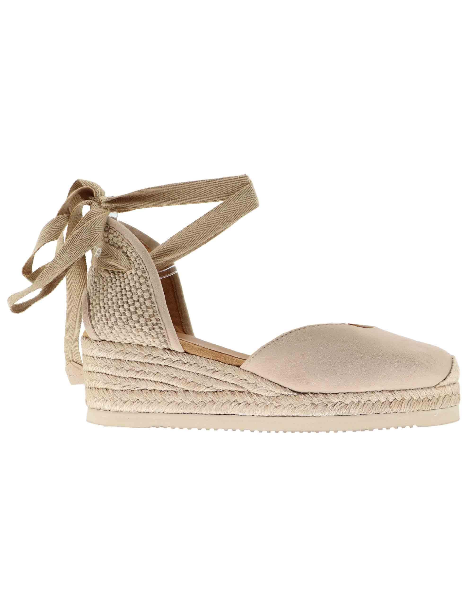 Sandali espadrillas donna in camoscio nude con zeppa bassa CARLYS KS_SKIN Unisa 