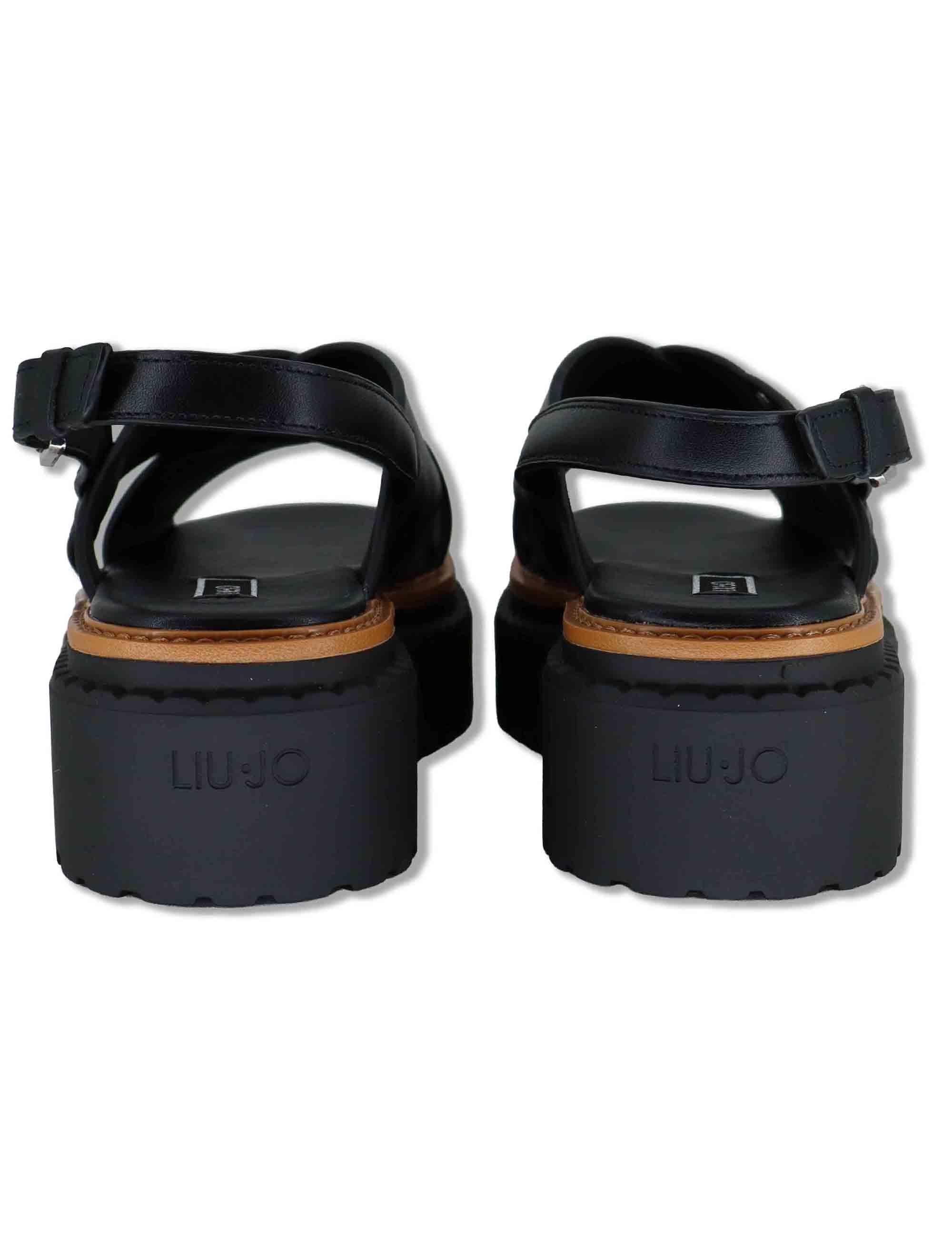 Sandali donna in pelle nera a doppio incorcio e zeppa in gomma BESSIE 02 BLACK Liu-Jo 