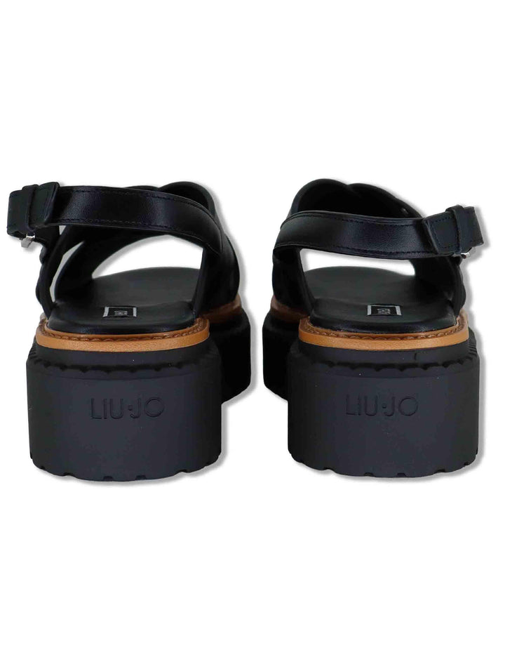Sandali donna in pelle nera a doppio incorcio e zeppa in gomma BESSIE 02 BLACK Liu-Jo 