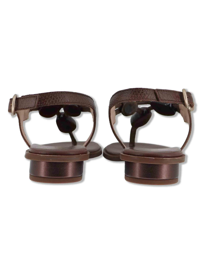 Sandali flat infradito donna in pelle cuoio con pietre e cinturino alla caviglia HV264785 AVELLANA Hispanitas 