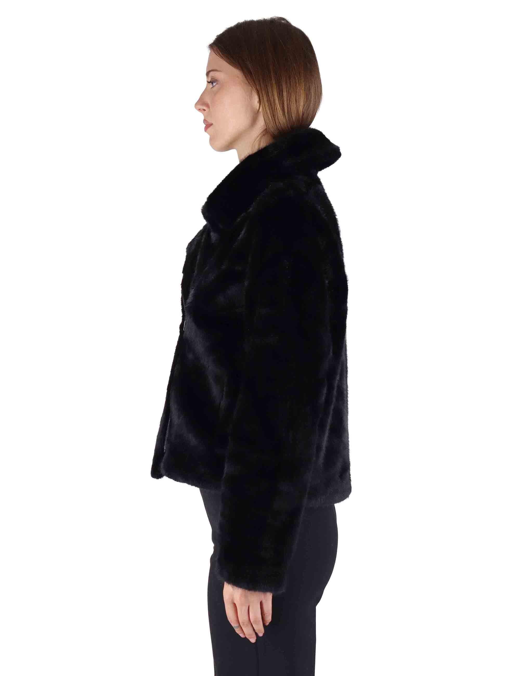Bomber donna in eco fur nero con zip effetto pelliccia SP25313 BLACK Spatarella 
