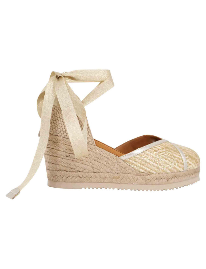Sandali espadrillas donna in tessuto oro e platino con zeppa in corda CAREI YU GOLDPLATI Unisa 