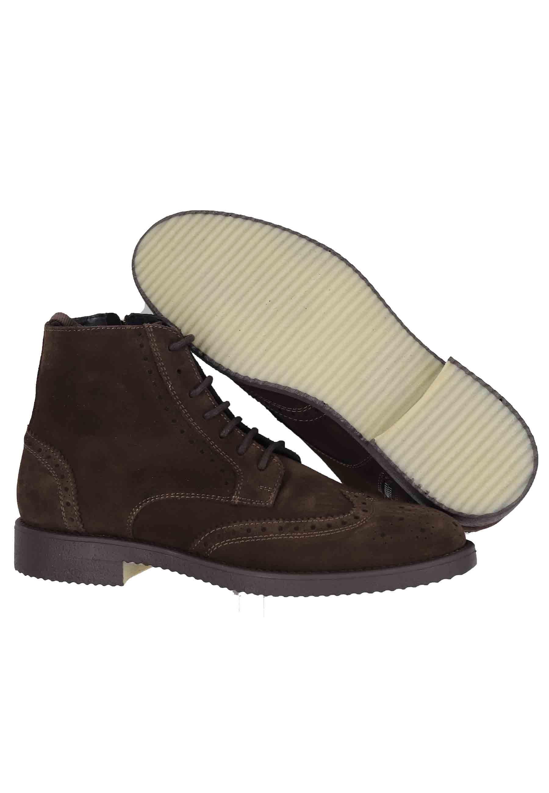 Stivaletti uomo in camoscio testa di moro con impunture e suola in para 22741-W-U46 013 Antica Cuoieria 