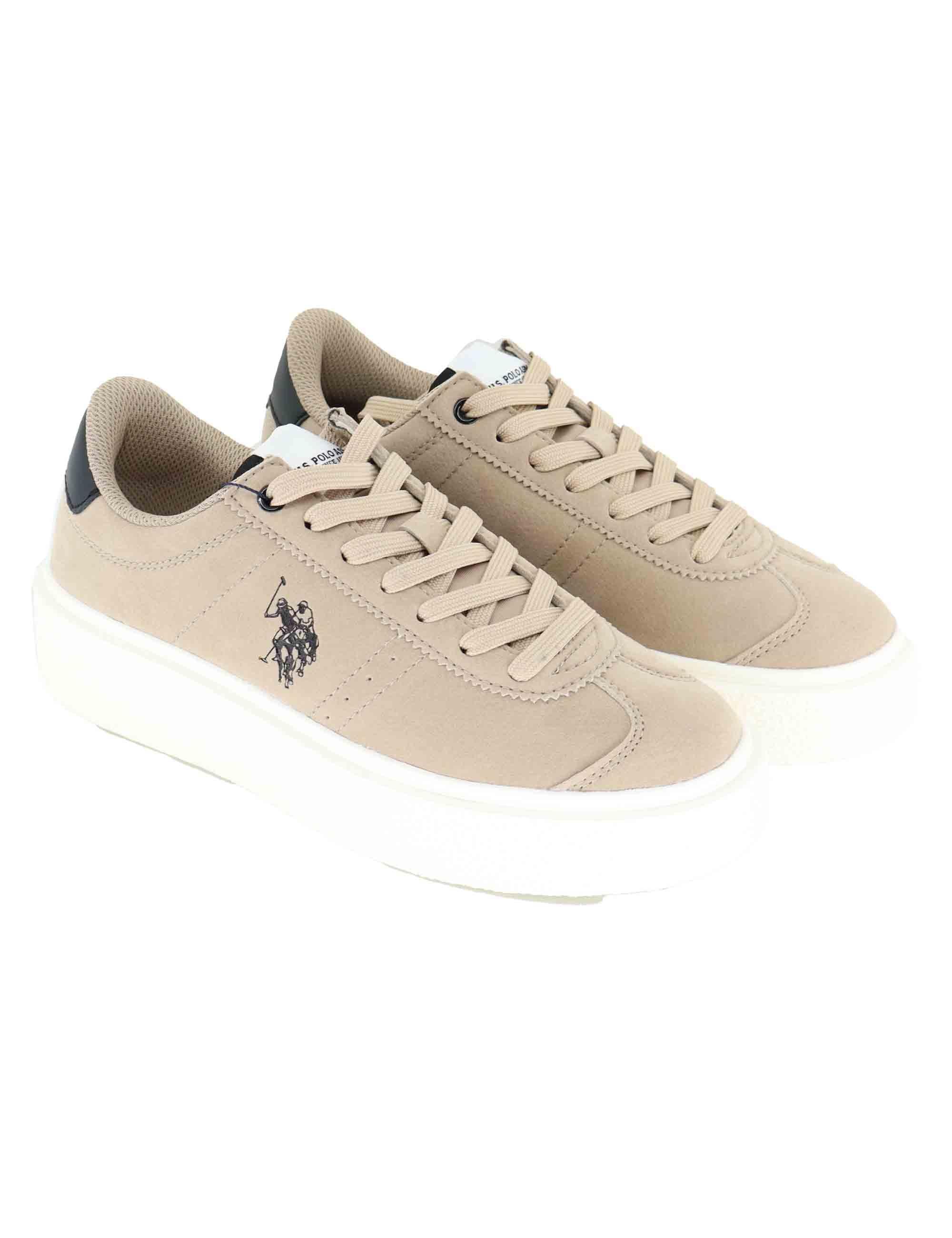 Sneakers donna in eco pelle beige con logo e suola alta in gomma JODY002 BEI U.S. Polo Assn. 