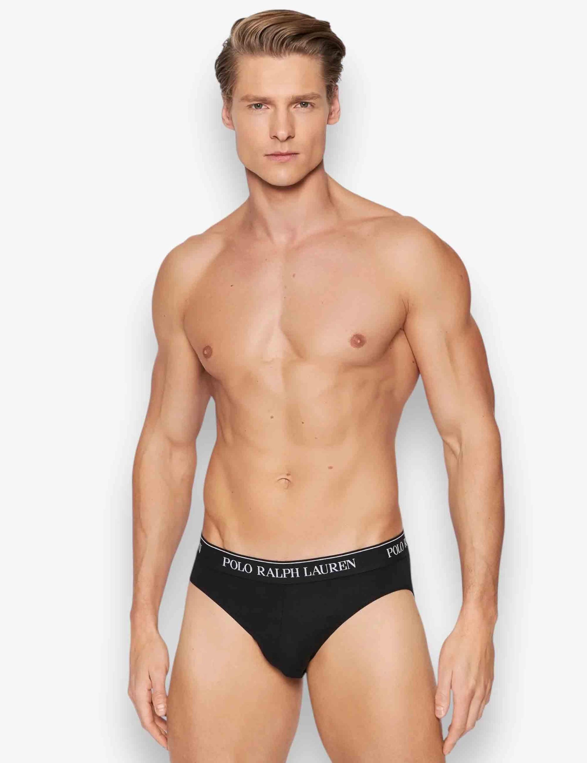 Slip in puro cotone nero con elastico Set di 3 714835884002 BLK Polo Ralph Lauren 