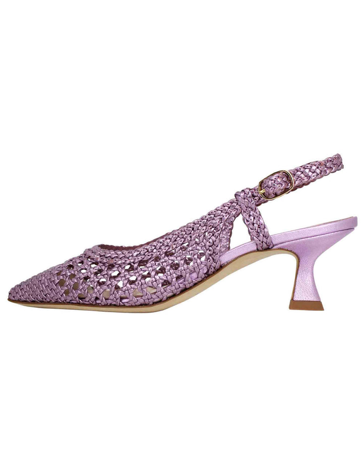 Decollete slingback donna in pelle intrecciata laminata lilla con tacco in tinta SPX1513 080 Spatarella 
