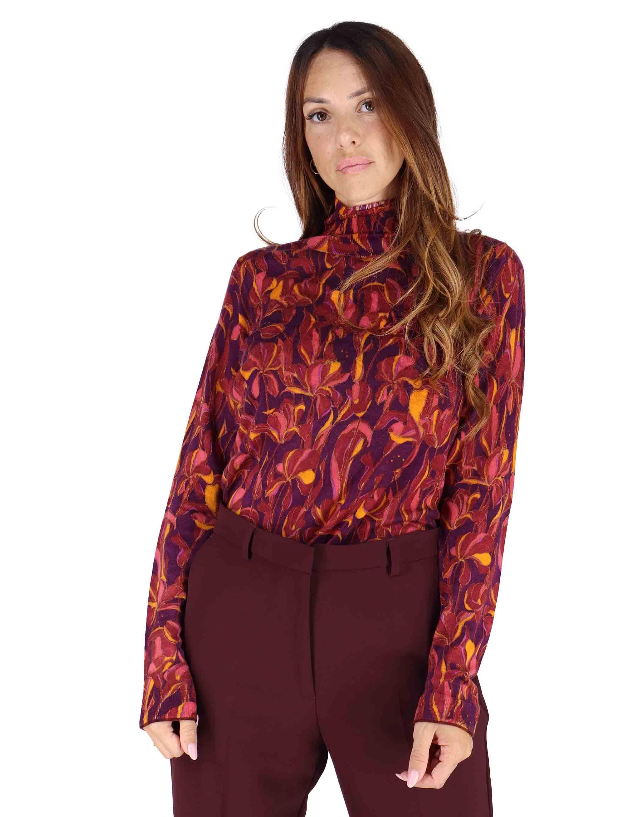 Maglioni donna Printed Knit in lana stampata bordeaux con collo alto JQ510478200 A3359 Maliparmi 