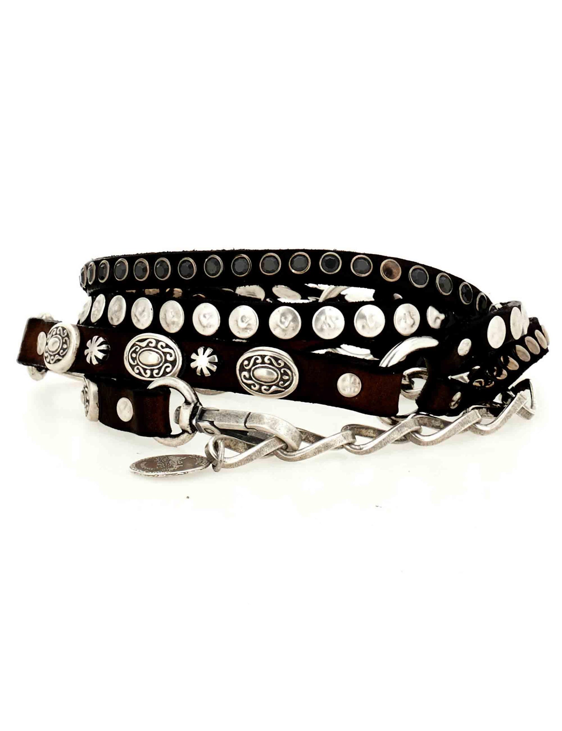 Cinture donna in pelle nera con borchie e catena C045080ND X3081 C0001 Campomaggi 