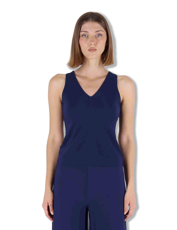 Top donna Soft Jersey in blu con scollo a V e giromaniche JP556470210 80043 Maliparmi 