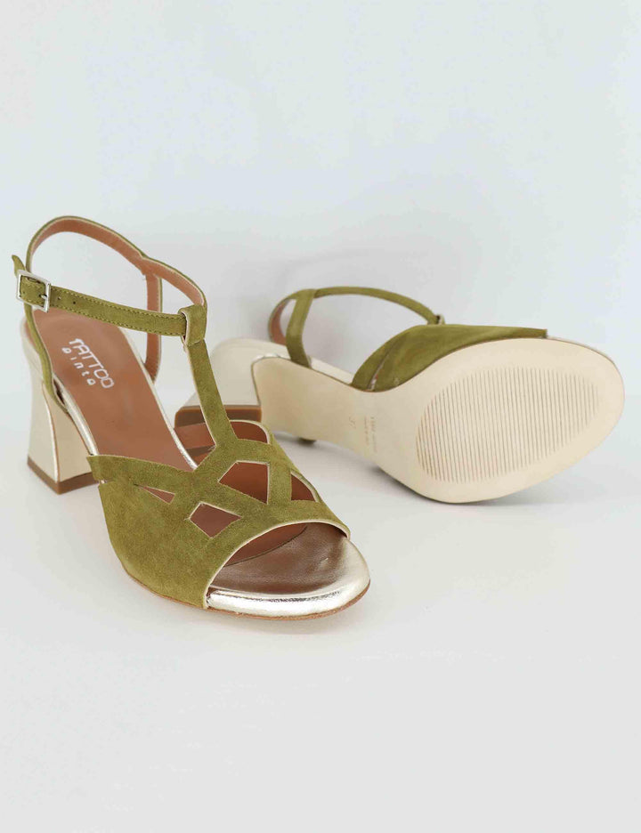 Sandali donna in camoscio verde e pelle laminata 1033 066 Tattoo 