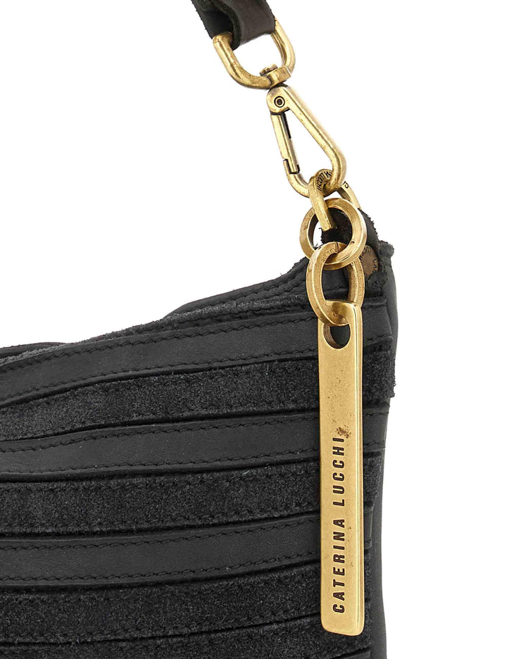 Borsa donna a spalla Nora in pelle e camoscio nero multiriga con tracolla L012960ND X2917 C0001 Caterina Lucchi 