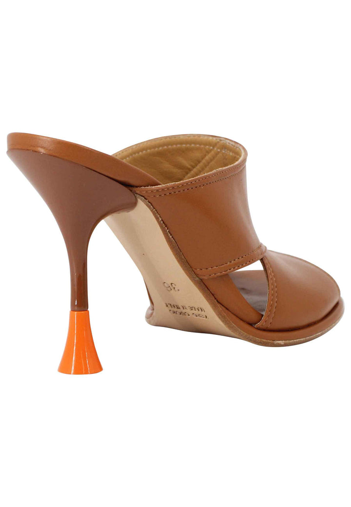 Sandali donna in pelle cuoio con tacco alto e punta tonda SP659 014 Spatarella 