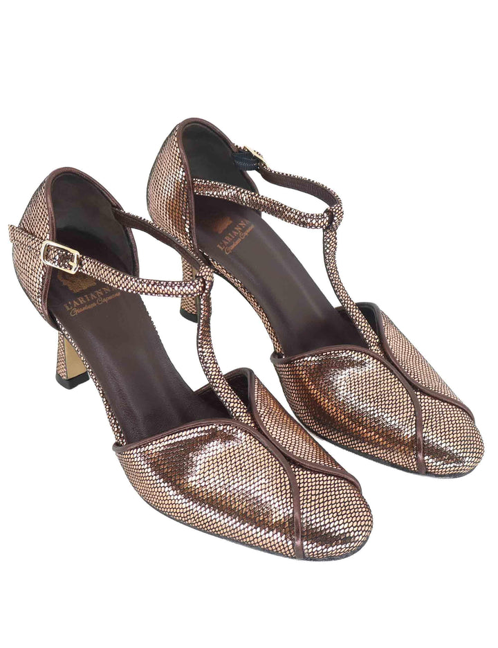 Decollete donna Mary Jane in pelle stampata bronzo con tacco alto TG1660/RT 043 L'Arianna 