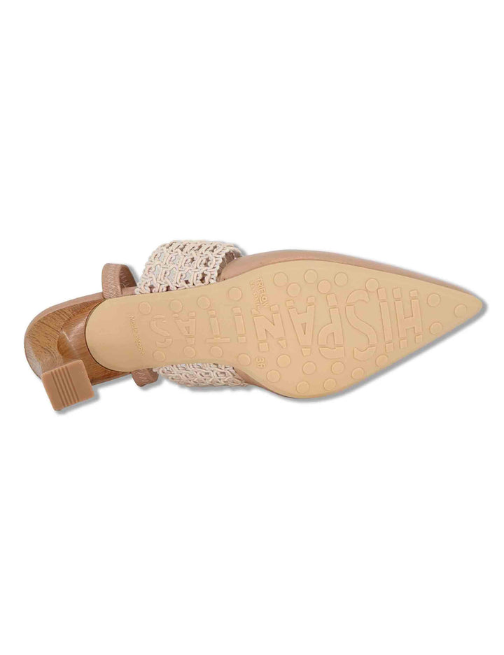 Decollete slingback donna in pelle cuoio con tacco alto e cinturino elastico HV264779 ALMOND Hispanitas 