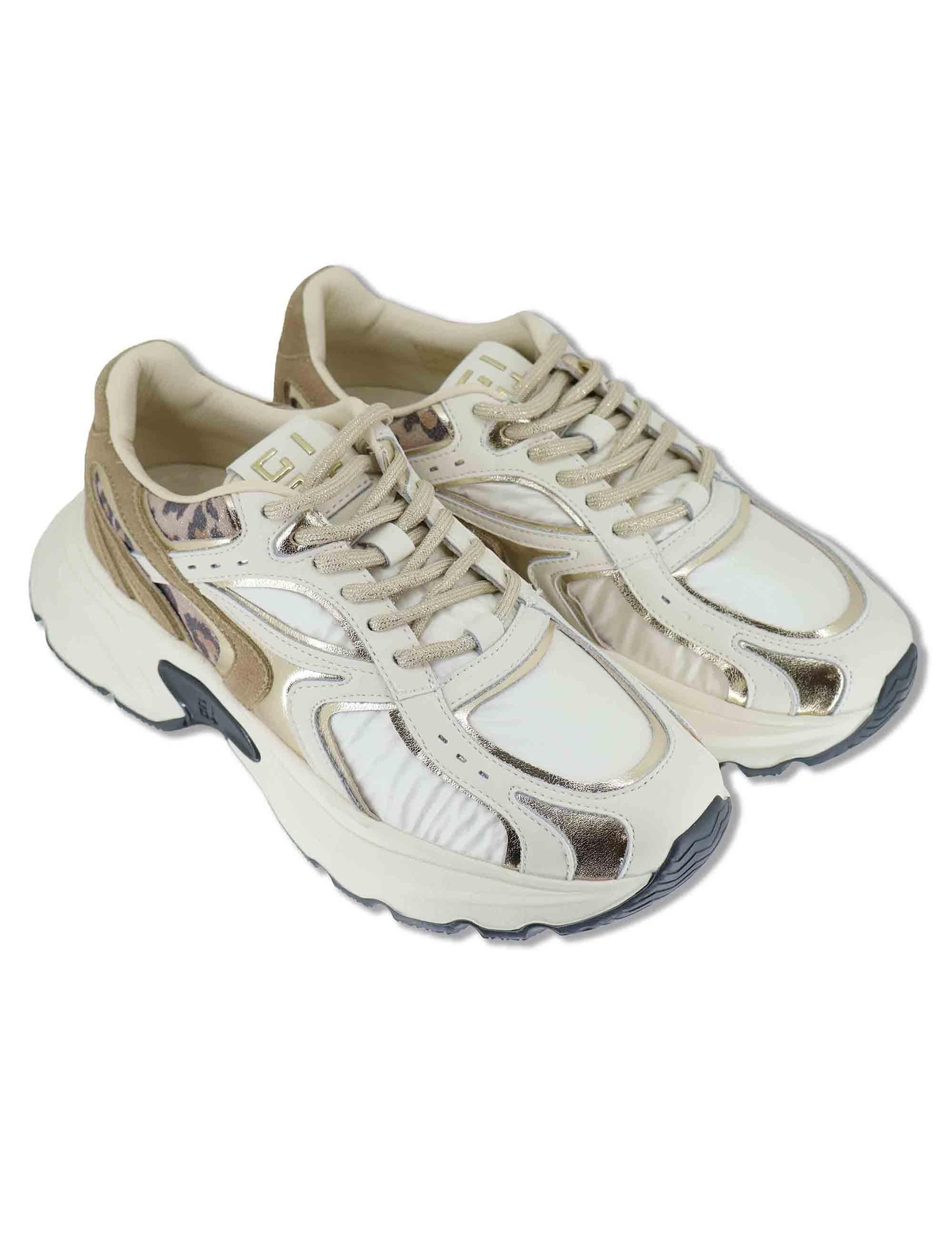 Sneakers donna Chunky in pelle e tessuto coff white on inserti a contrasto DALIA 12 Gio + 